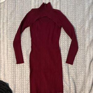 Burgundy Long Sleeve sweater Dress